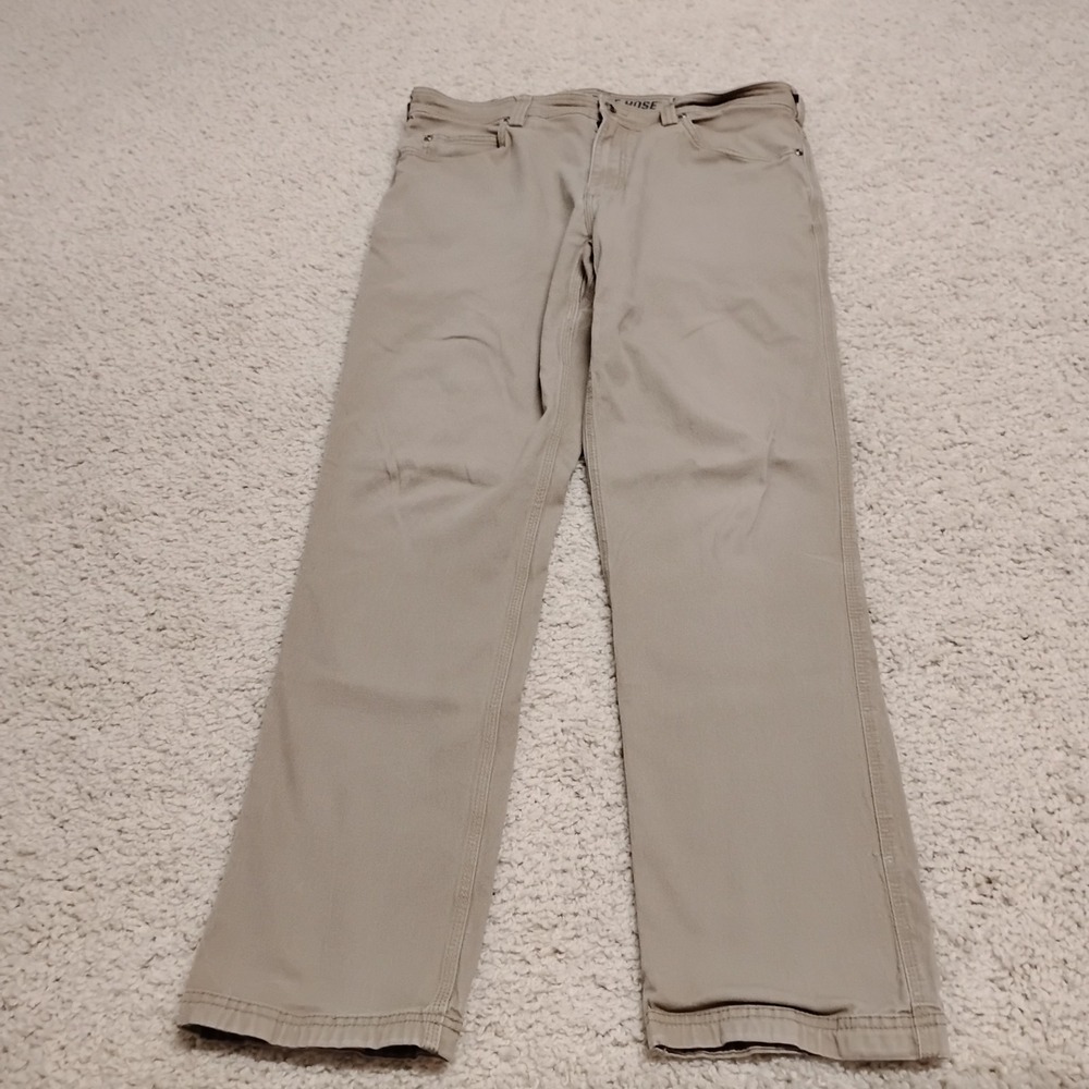 Duluth Trading Co Flex Fire Hose Pants Mens 36x34 Slim Beige Canvas Chino Work